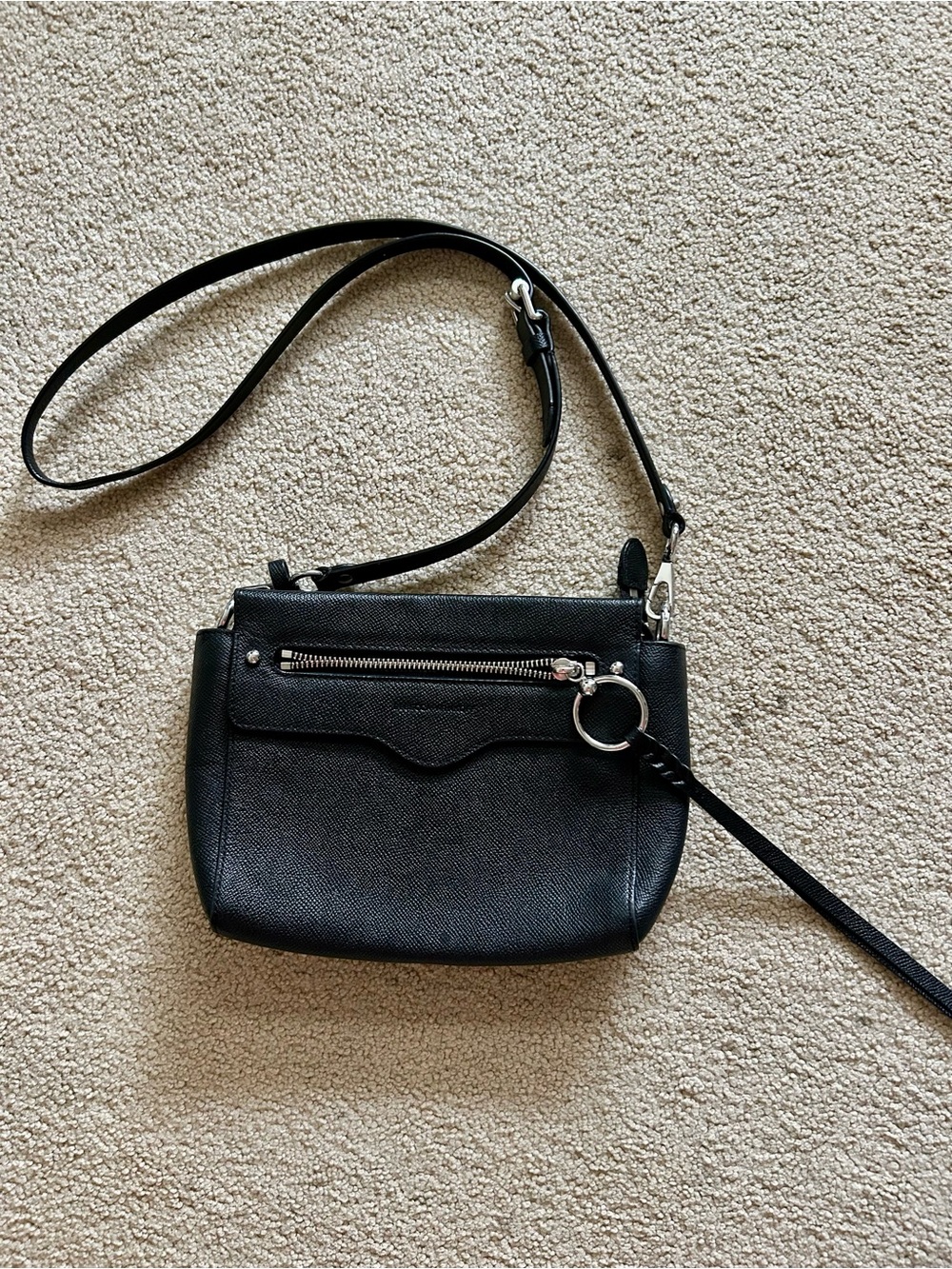 Rebecca Minkoff Black Leather Crossbody with Silver Accents